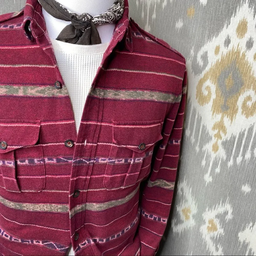 Polo Ralph Lauren Southwest Red Desert Print Cotton Mesh Knit Button Up Shirt